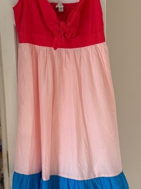 J Crew Colorblock Pink and Blue Tie-Front Dress